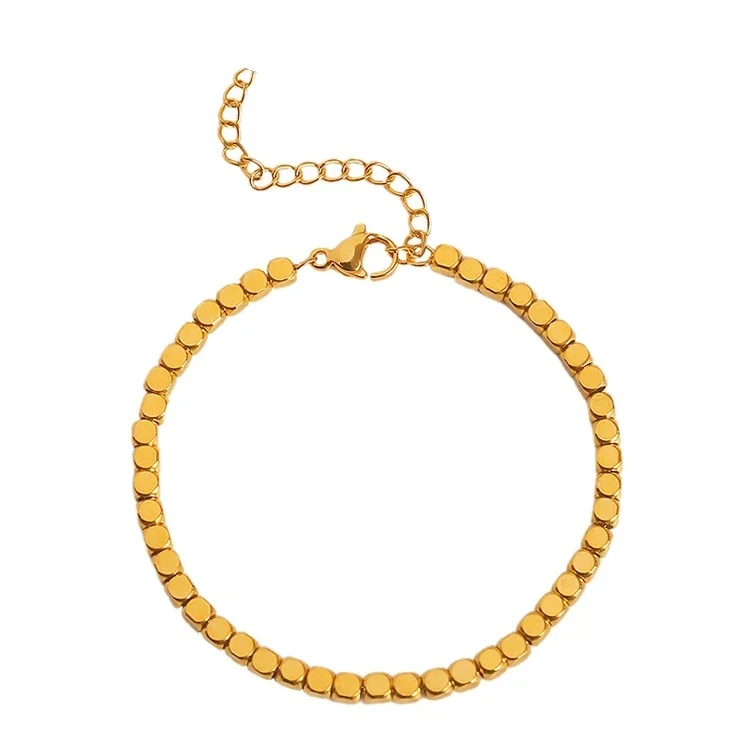 Square Bead Bracelet with Extender, Stainless Steel