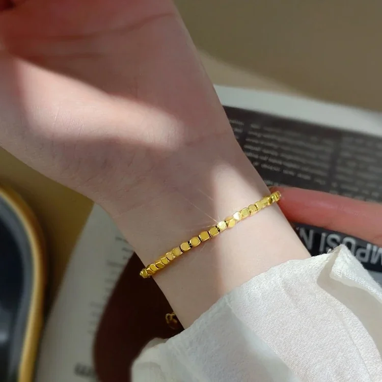 Square Bead Bracelet with Extender, Stainless Steel