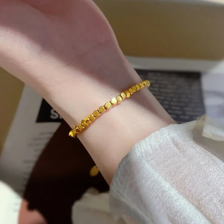 Square Bead Bracelet with Extender, Stainless Steel