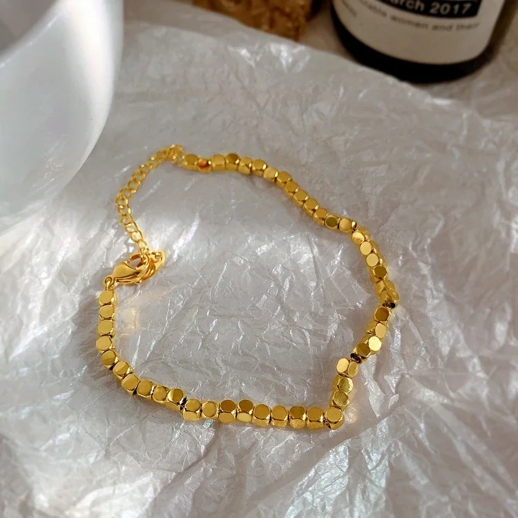 Square Bead Bracelet with Extender, Stainless Steel