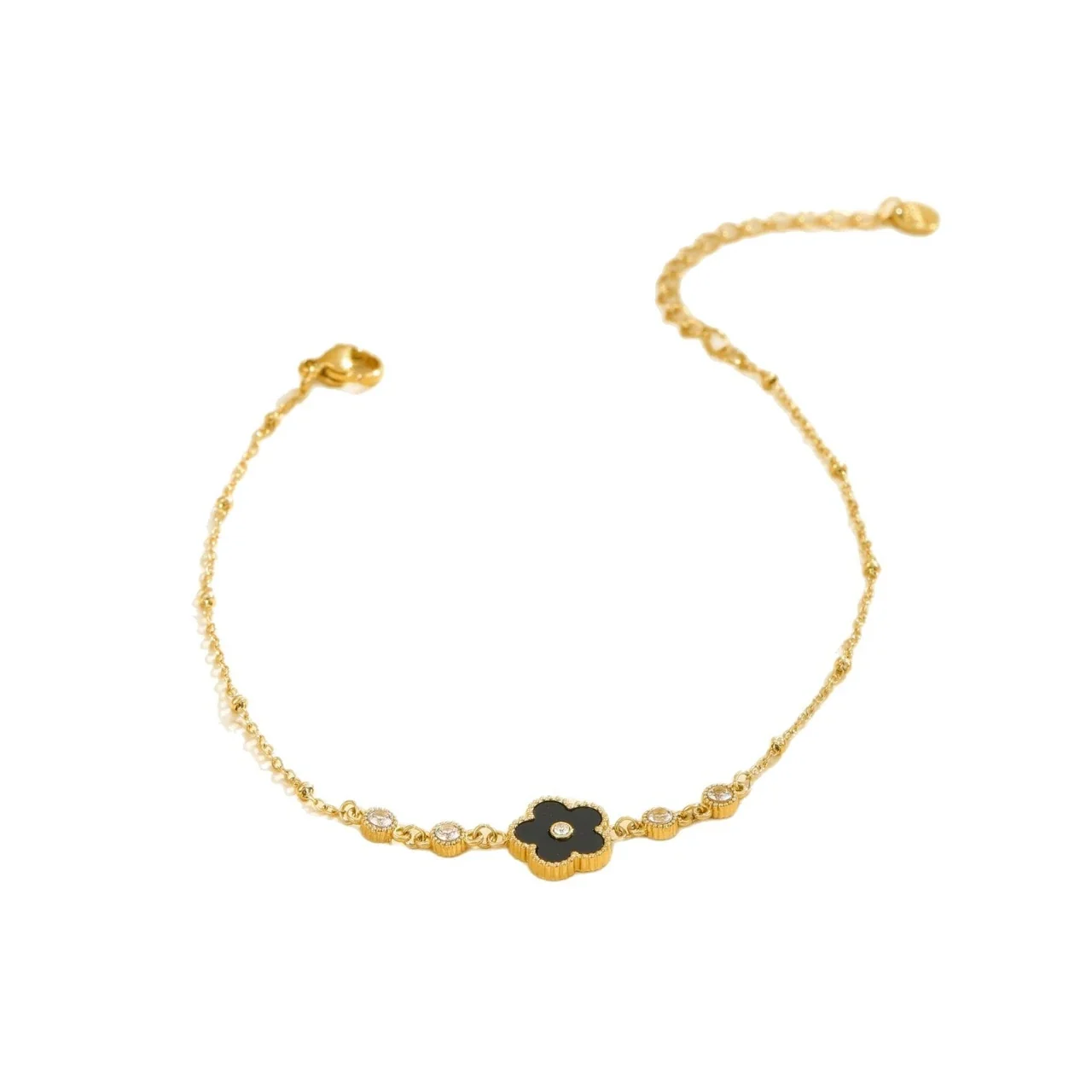 Flower Anklet with Crystal Stations in Stainless Steel