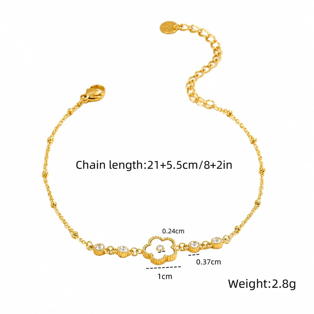 Photo produit : Bracelet de cheville fleur avec cristaux espacés en acier inoxydable