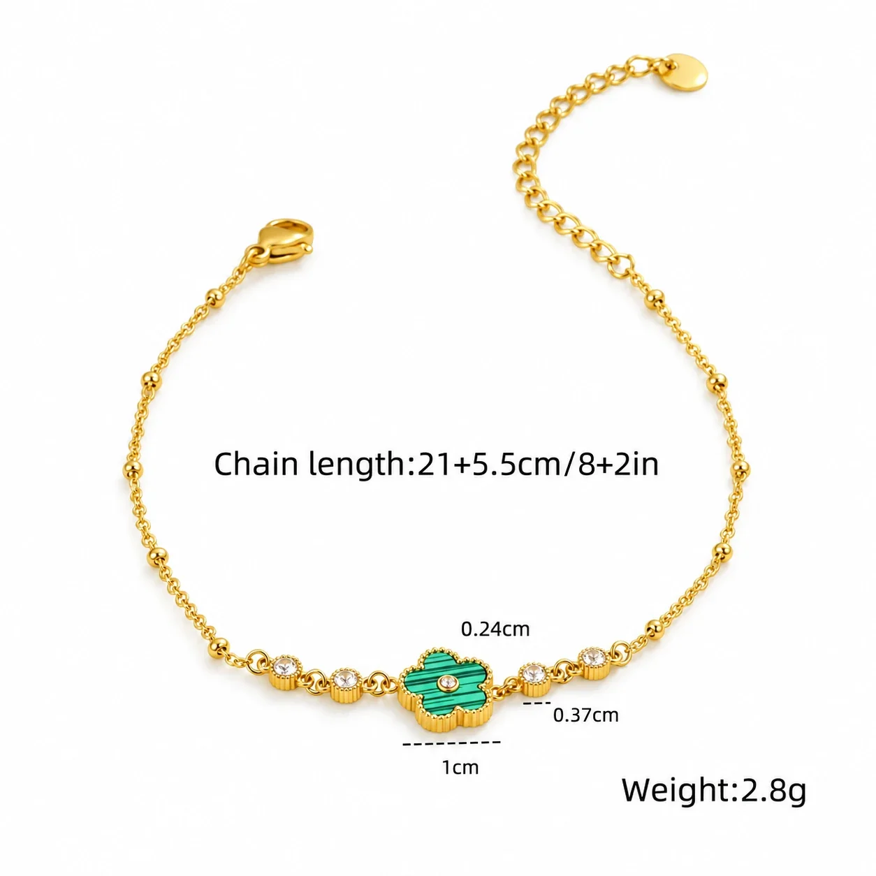 Photo produit : Bracelet de cheville fleur avec cristaux espacés en acier inoxydable