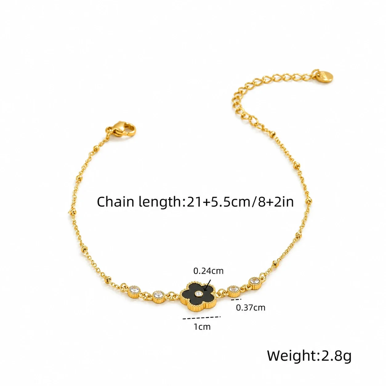 Photo produit : Bracelet de cheville fleur avec cristaux espacés en acier inoxydable
