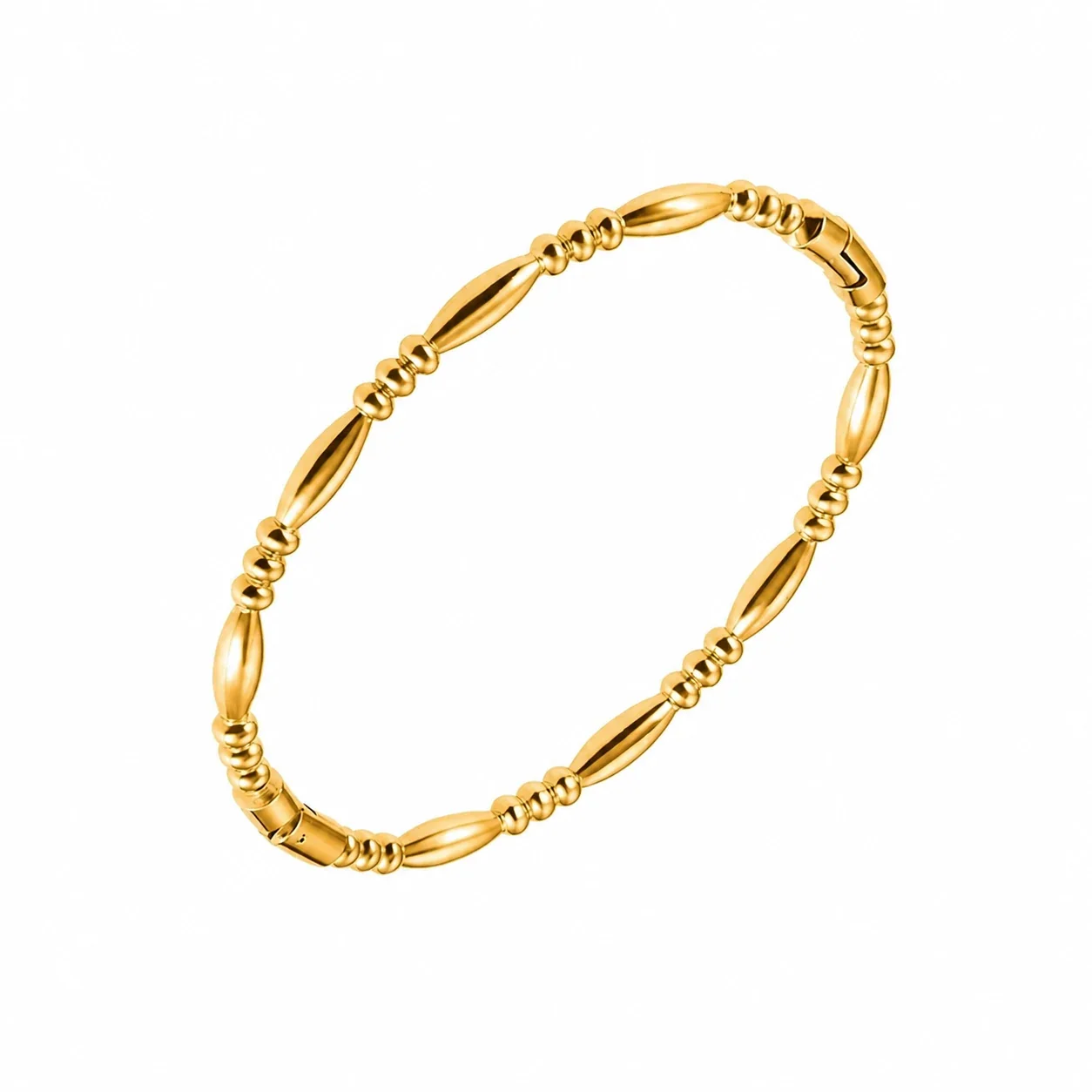 Foto del producto: Pulsera rígida de acero inoxidable 316 con cuentas oliva y PVD oro 18K