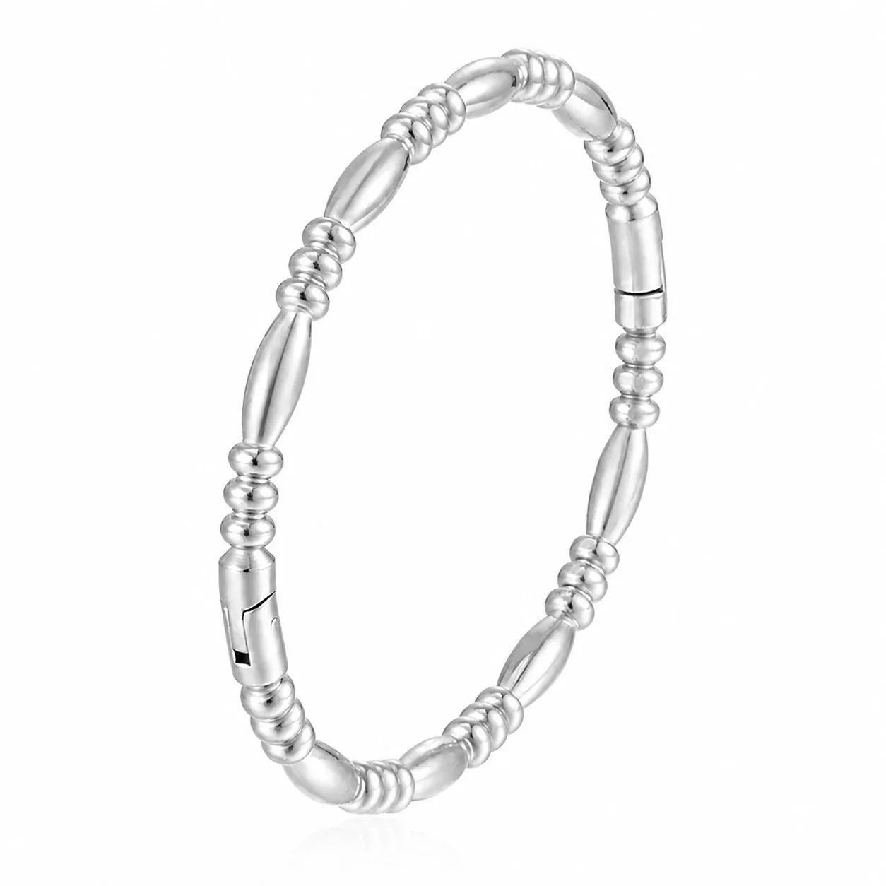 Foto del producto: Pulsera rígida de acero inoxidable 316 con cuentas oliva y PVD oro 18K