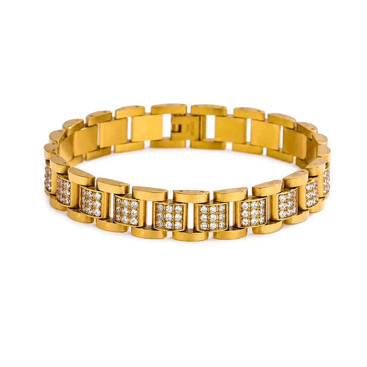 Bold 316 Stainless Steel Pavé Tank Chain Bracelet