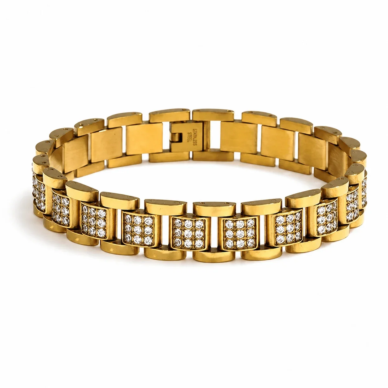 Bold 316 Stainless Steel Pavé Tank Chain Bracelet