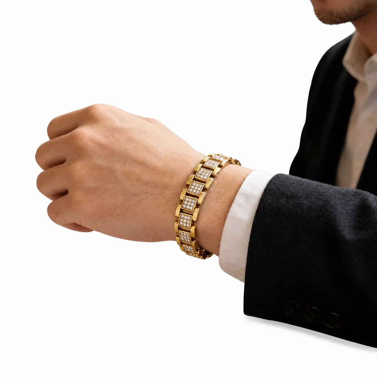 Bold 316 Stainless Steel Pavé Tank Chain Bracelet