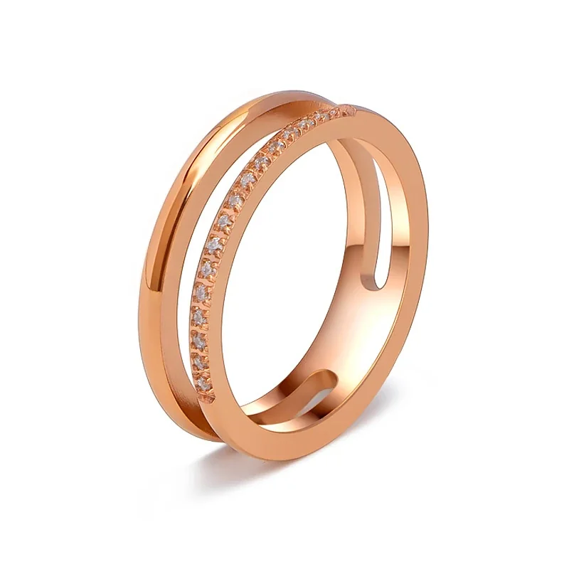 Sleek Rose Gold-Plated Split Band Pavé CZ Ring