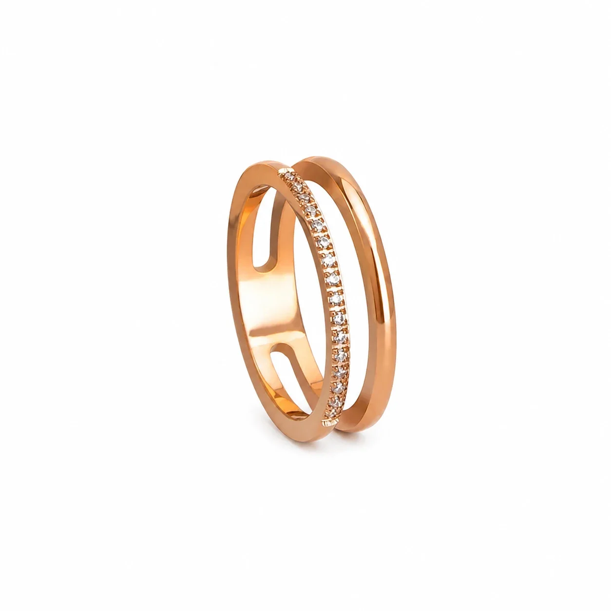 Sleek Rose Gold-Plated Split Band Pavé CZ Ring