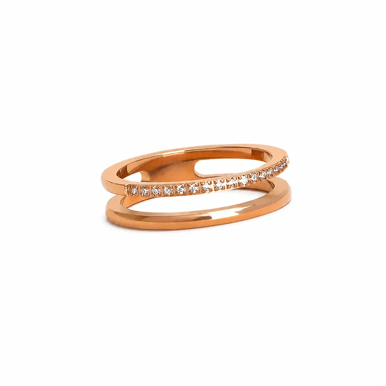 Sleek Rose Gold-Plated Split Band Pavé CZ Ring