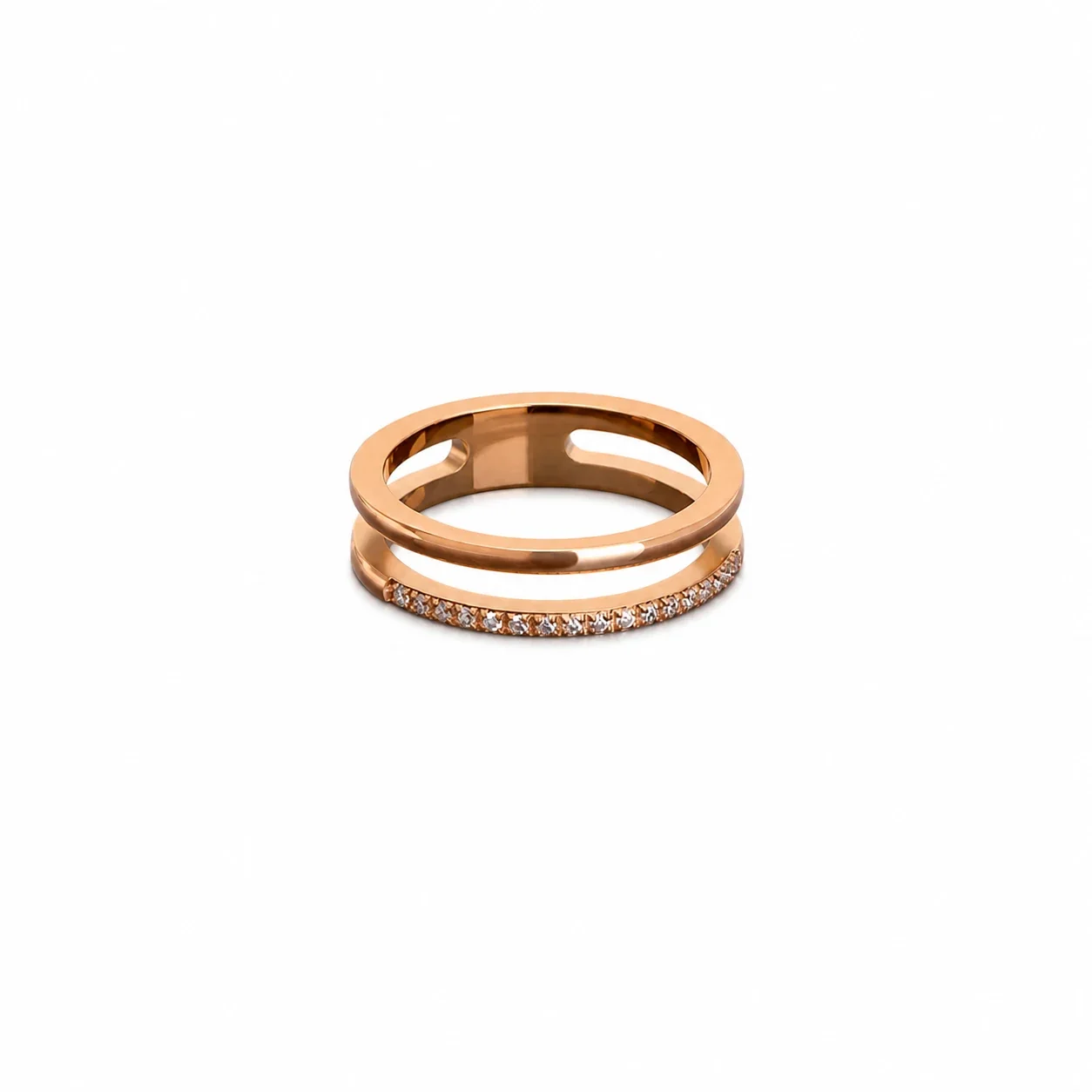 Sleek Rose Gold-Plated Split Band Pavé CZ Ring