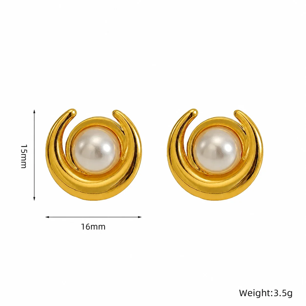 Sculptural Gold-Plated Crescent Pearl Stud Earrings - Gold