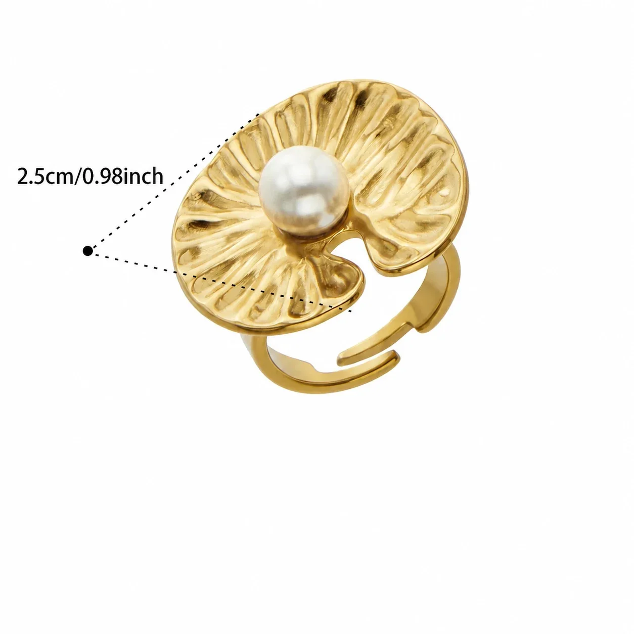 Sculptural 18K Gold-Plated 316L Petal Pearl-Effect Ring - Gold Lotus Pearl-Effect