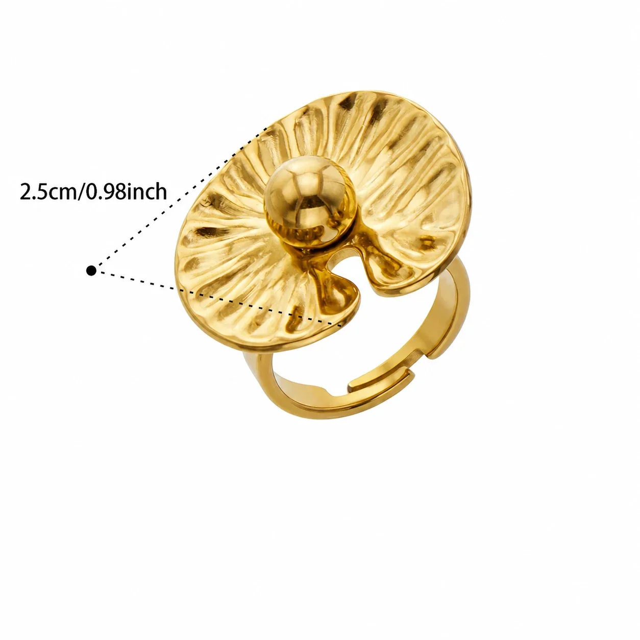 Sculptural 18K Gold-Plated 316L Petal Pearl-Effect Ring - Gold Lotus Bead
