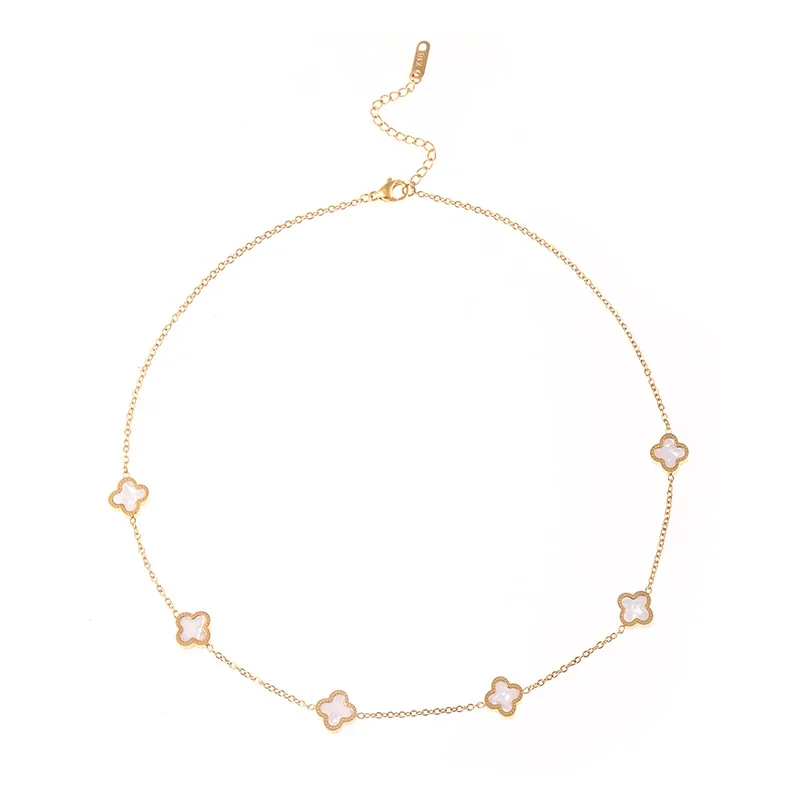 Refined Gold-tone Clover Station Chain Necklace