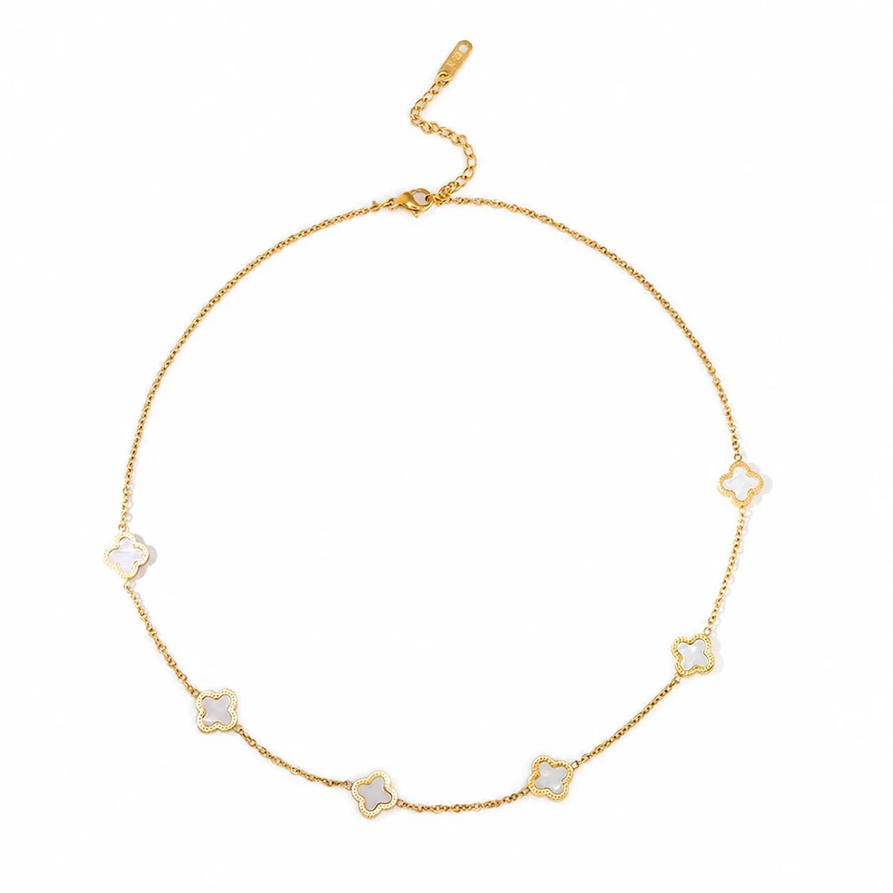 Refined Gold PVD Clover Station Chain Necklace