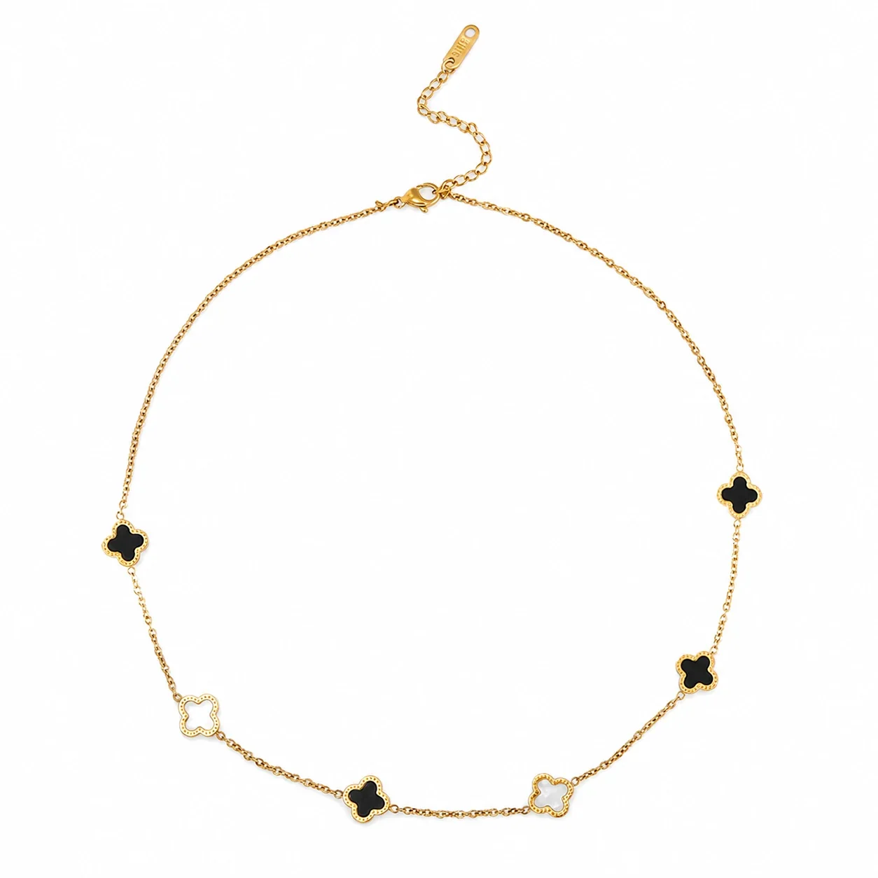 Refined Gold PVD Clover Station Chain Necklace