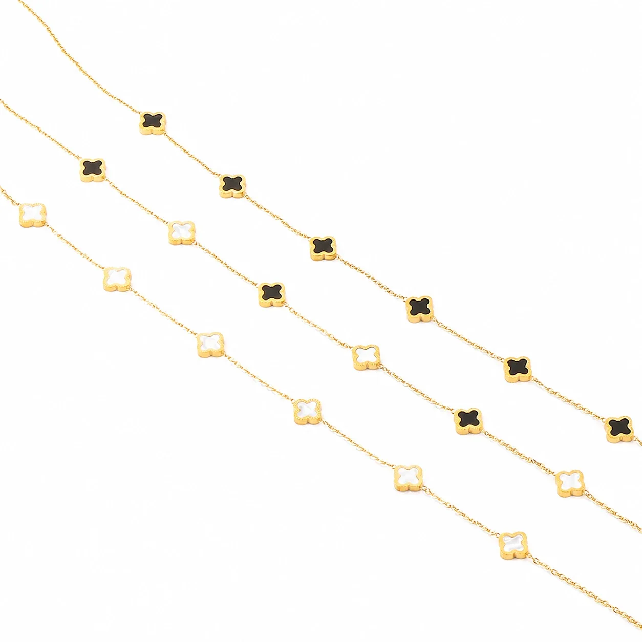Refined Gold PVD Clover Station Chain Necklace