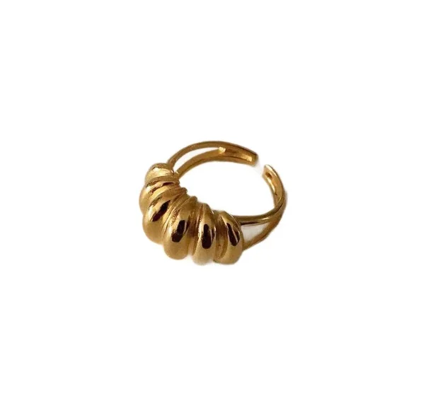 Sculptural Stainless Steel Croissant Ribbed Open Ring