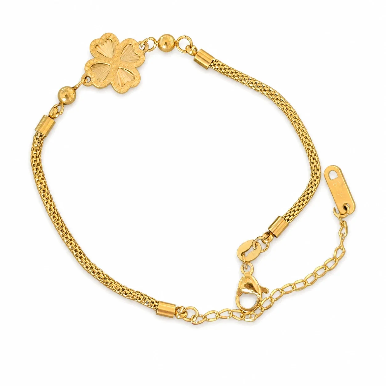 Delicate Gold-Plated Four-Leaf Heart Box Chain Bracelet