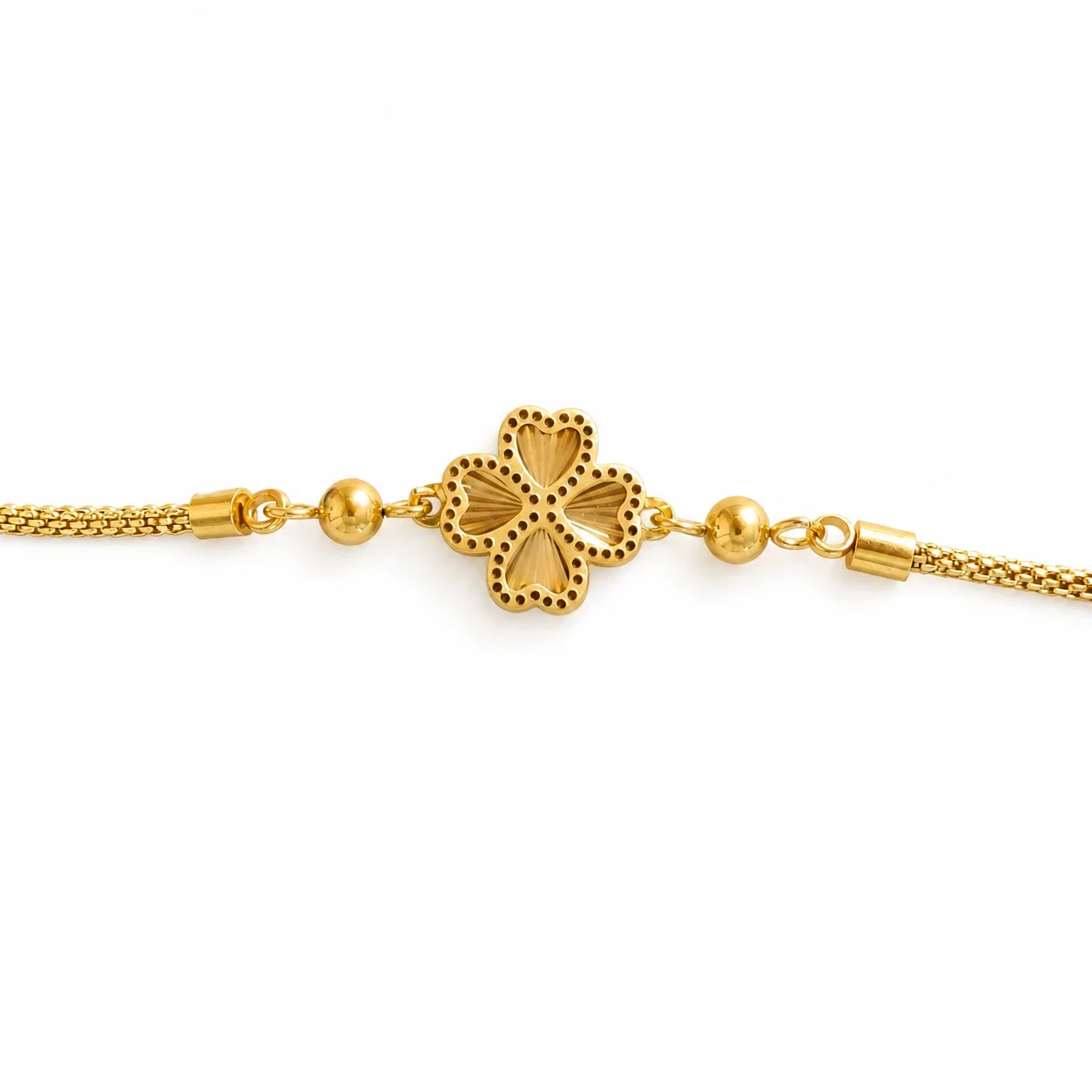 Delicate Gold-Plated Four-Leaf Heart Box Chain Bracelet