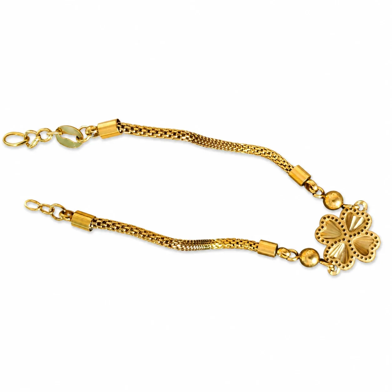 Delicate Gold-Plated Four-Leaf Heart Box Chain Bracelet