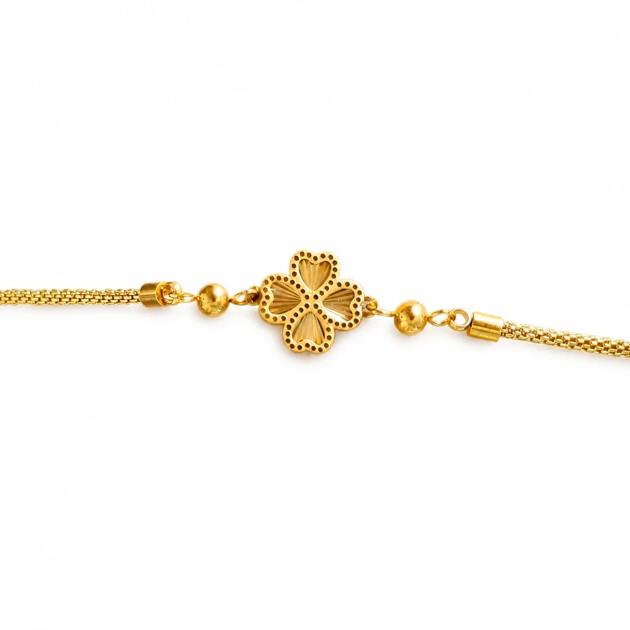 Delicate Gold-Plated Four-Leaf Heart Box Chain Bracelet - Gold