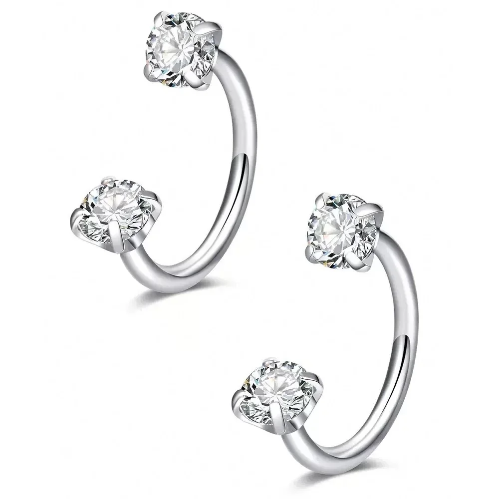Polished 316 Stainless Steel CZ Horseshoe Nose Ring