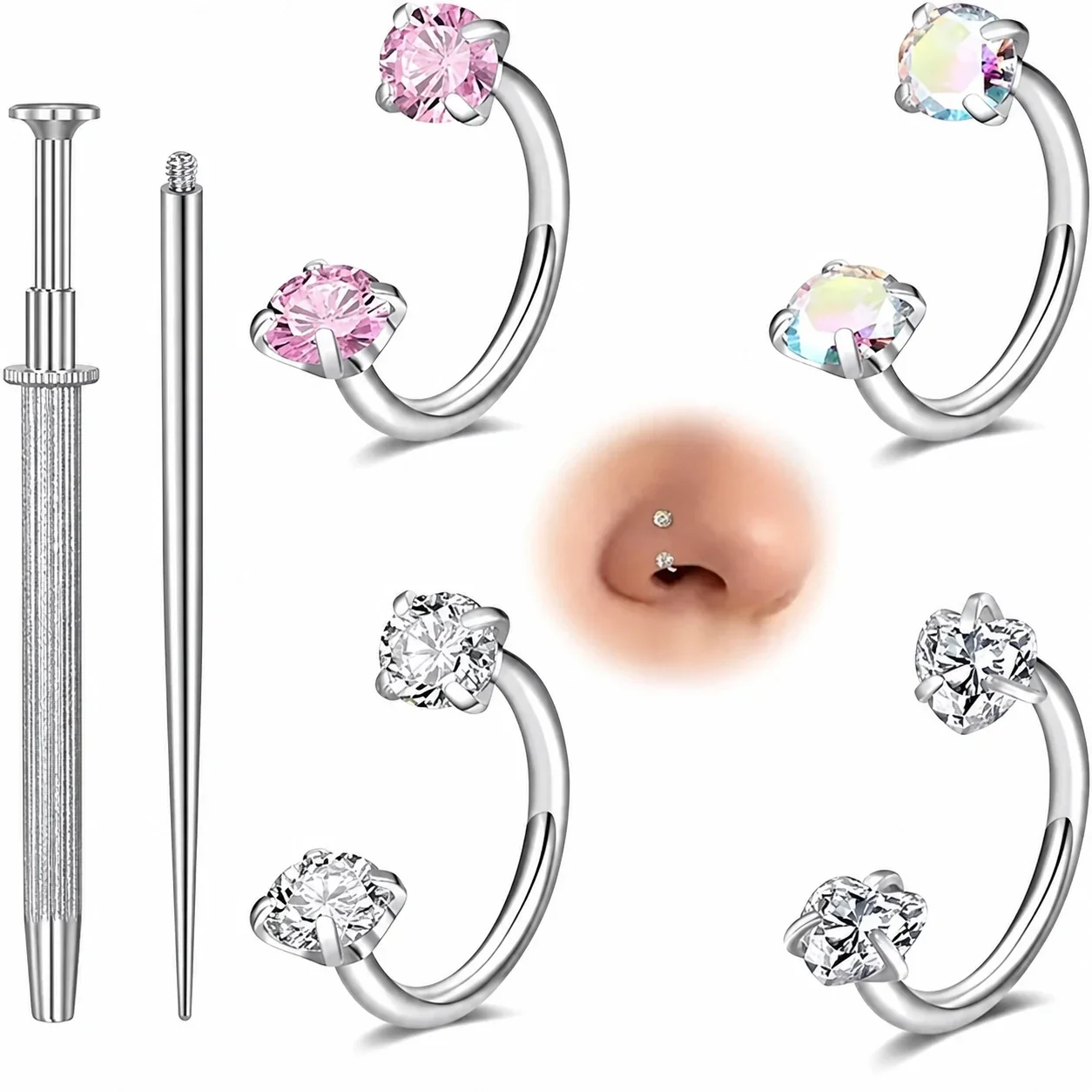 Polished 316 Stainless Steel CZ Horseshoe Nose Ring