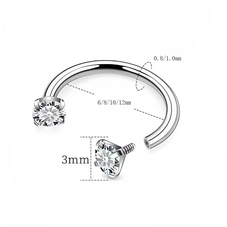 Polished 316 Stainless Steel CZ Horseshoe Nose Ring