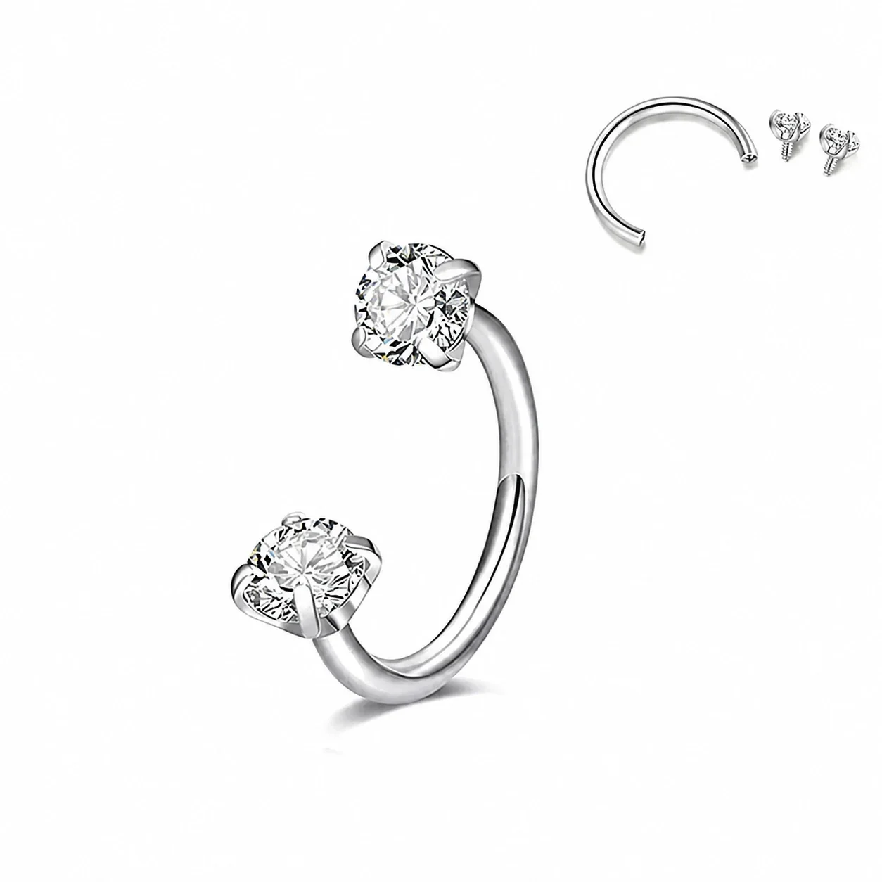 Polished 316 Stainless Steel CZ Horseshoe Nose Ring