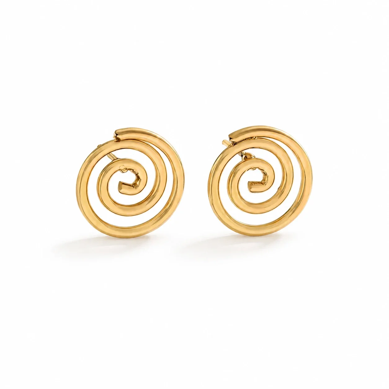 Polished Gold PVD 316 Stainless Steel Spiral Stud Earrings