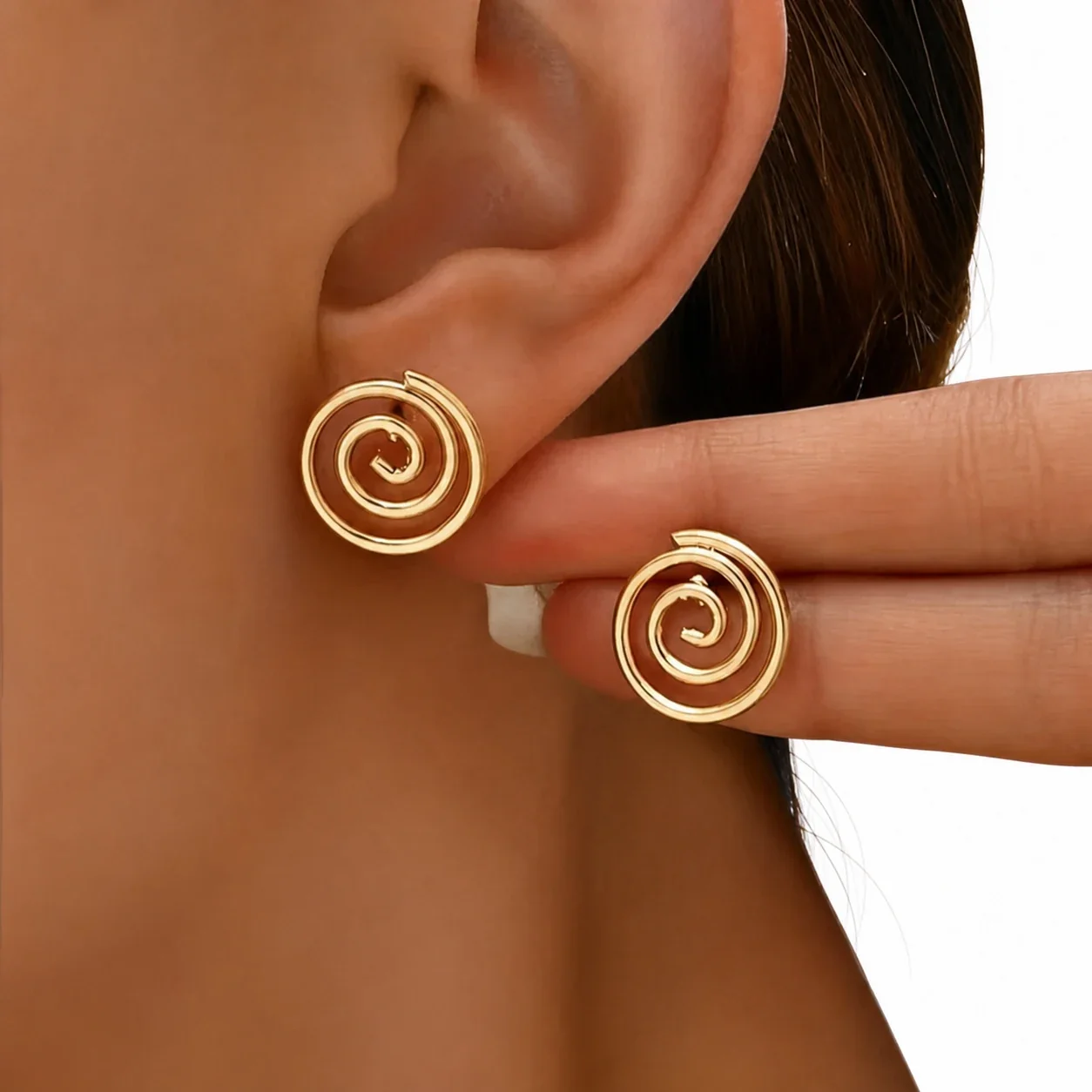 Polished Gold-Plated 316 Stainless Steel Spiral Stud Earrings