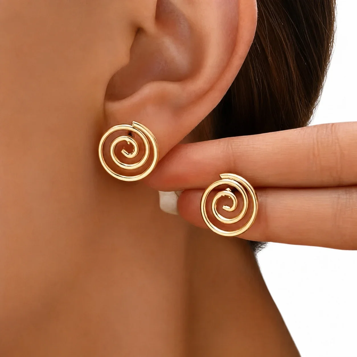 Polished Gold-Plated 316 Stainless Steel Spiral Stud Earrings - Gold