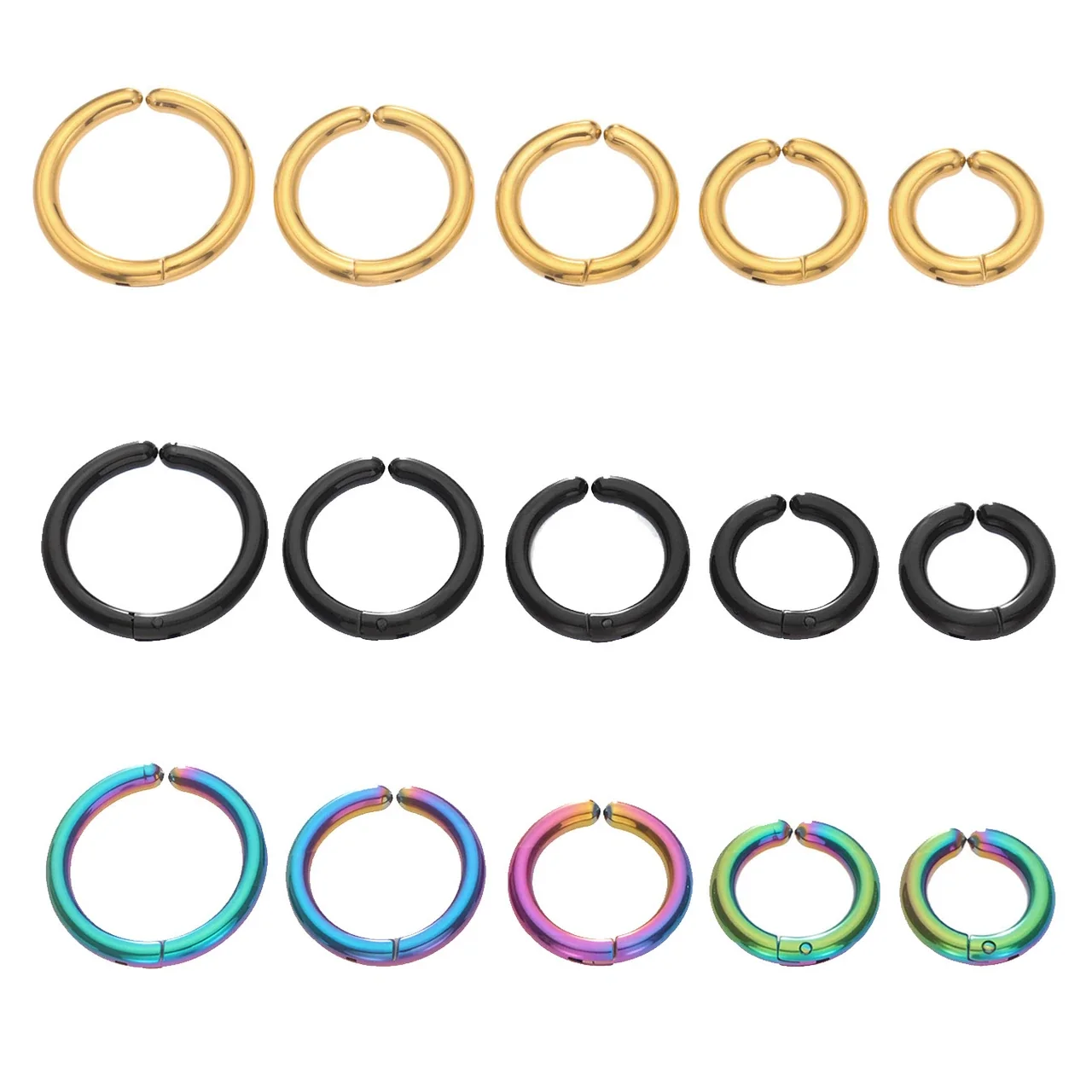 Polished 316L Stainless Steel Rounded Hinged Huggie PVD Hoop Earrings