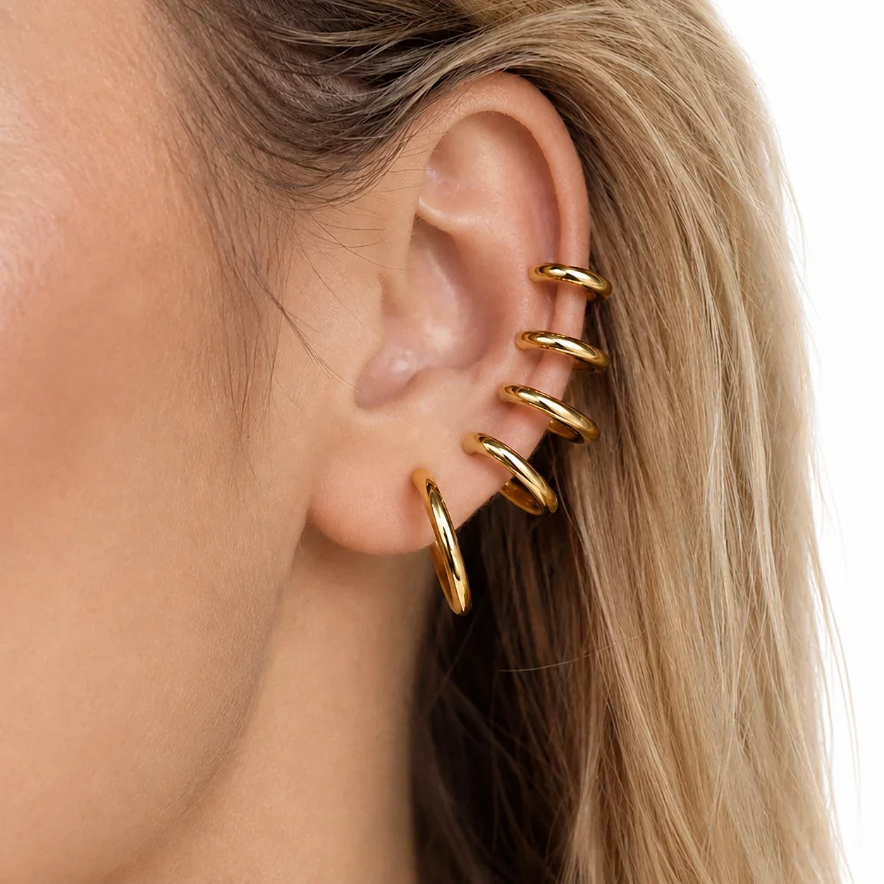 Polished 316L Rounded Hinged Huggie Hoop Earrings