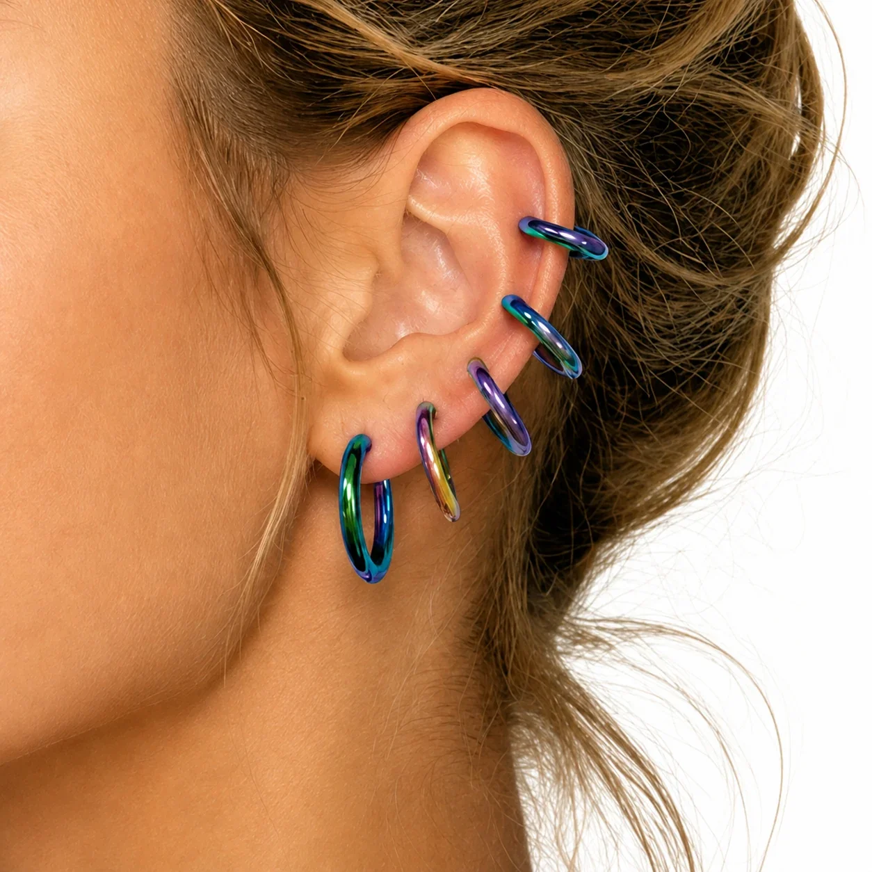 Polished 316L Rounded Hinged Huggie Hoop Earrings