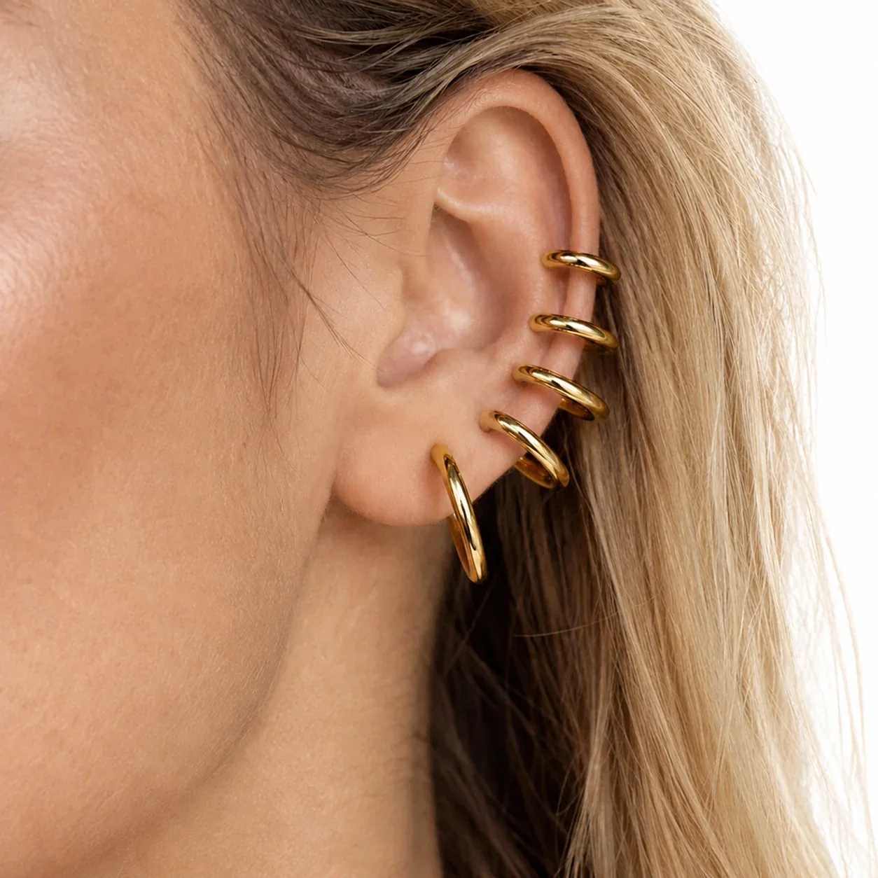 Polished 316L Rounded Hinged Huggie Hoop Earrings