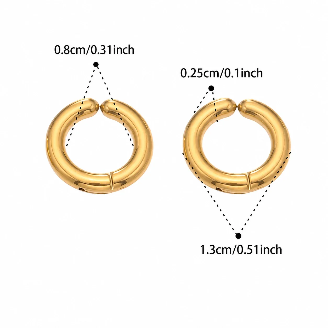 Polished 316L Rounded Hinged Huggie Hoop Earrings - Gold 8 mm Inner Diameter