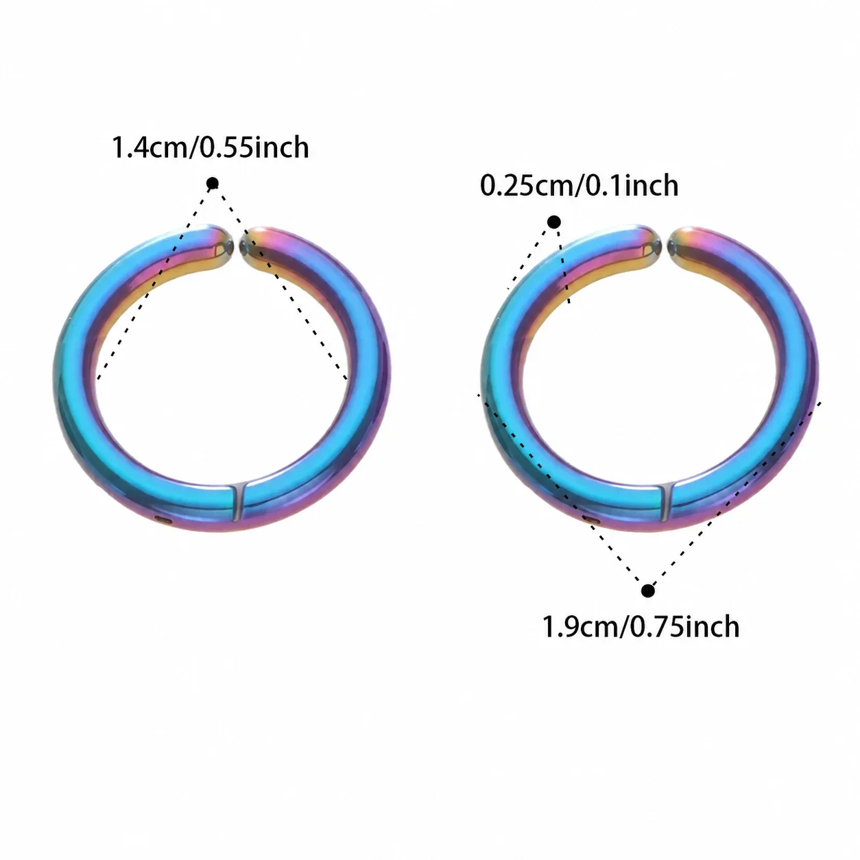 Polished 316L Rounded Hinged Huggie Hoop Earrings - Rainbow 14 mm Inner Diameter