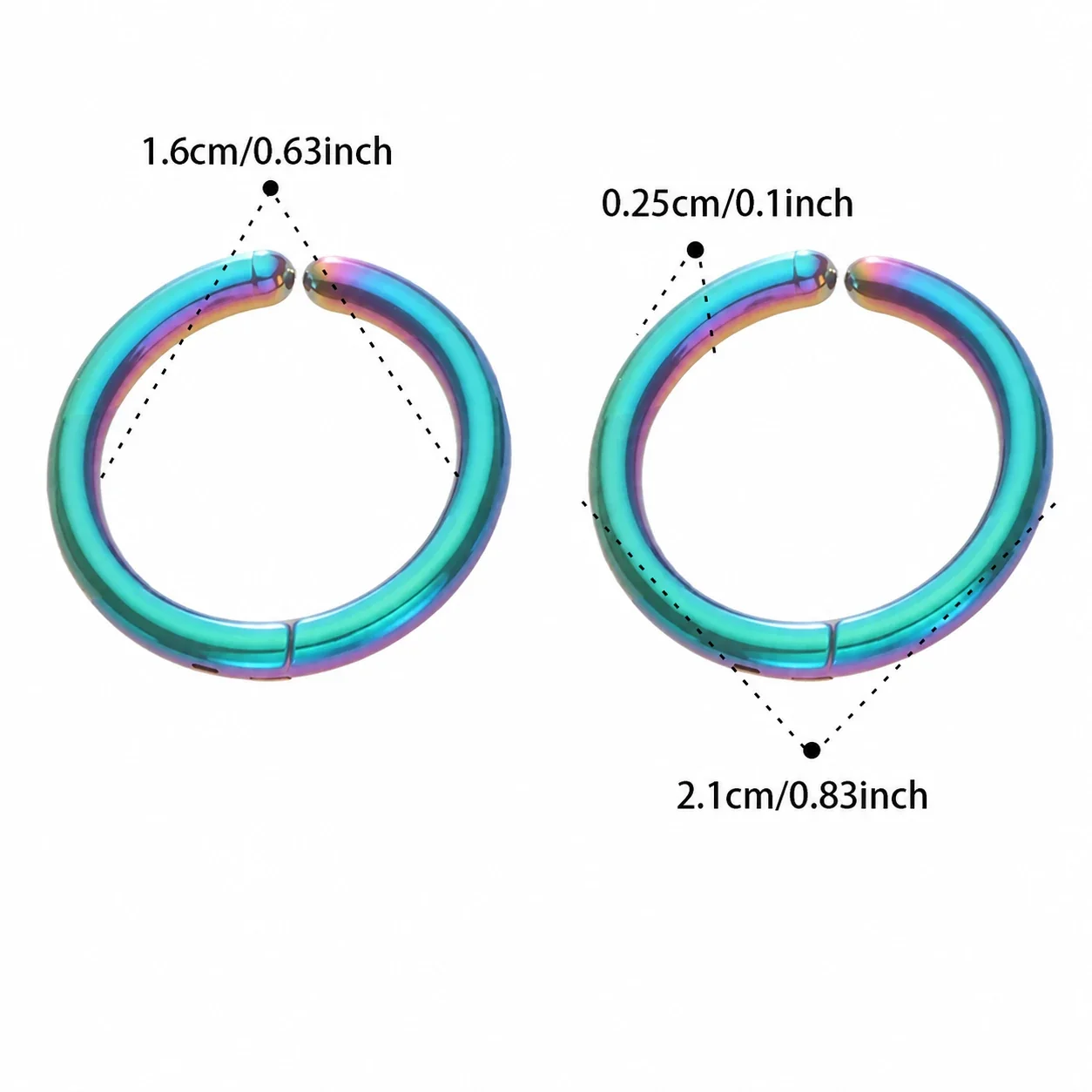 Polished 316L Rounded Hinged Huggie Hoop Earrings - Rainbow 16 mm Inner Diameter