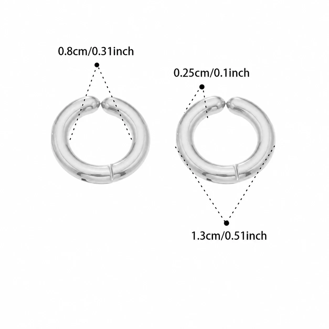 Polished 316L Rounded Hinged Huggie Hoop Earrings - Silver 8 mm Inner Diameter