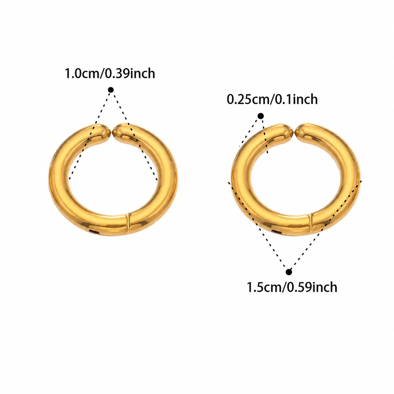 Polished 316L Rounded Hinged Huggie Hoop Earrings - Gold 10 mm Inner Diameter