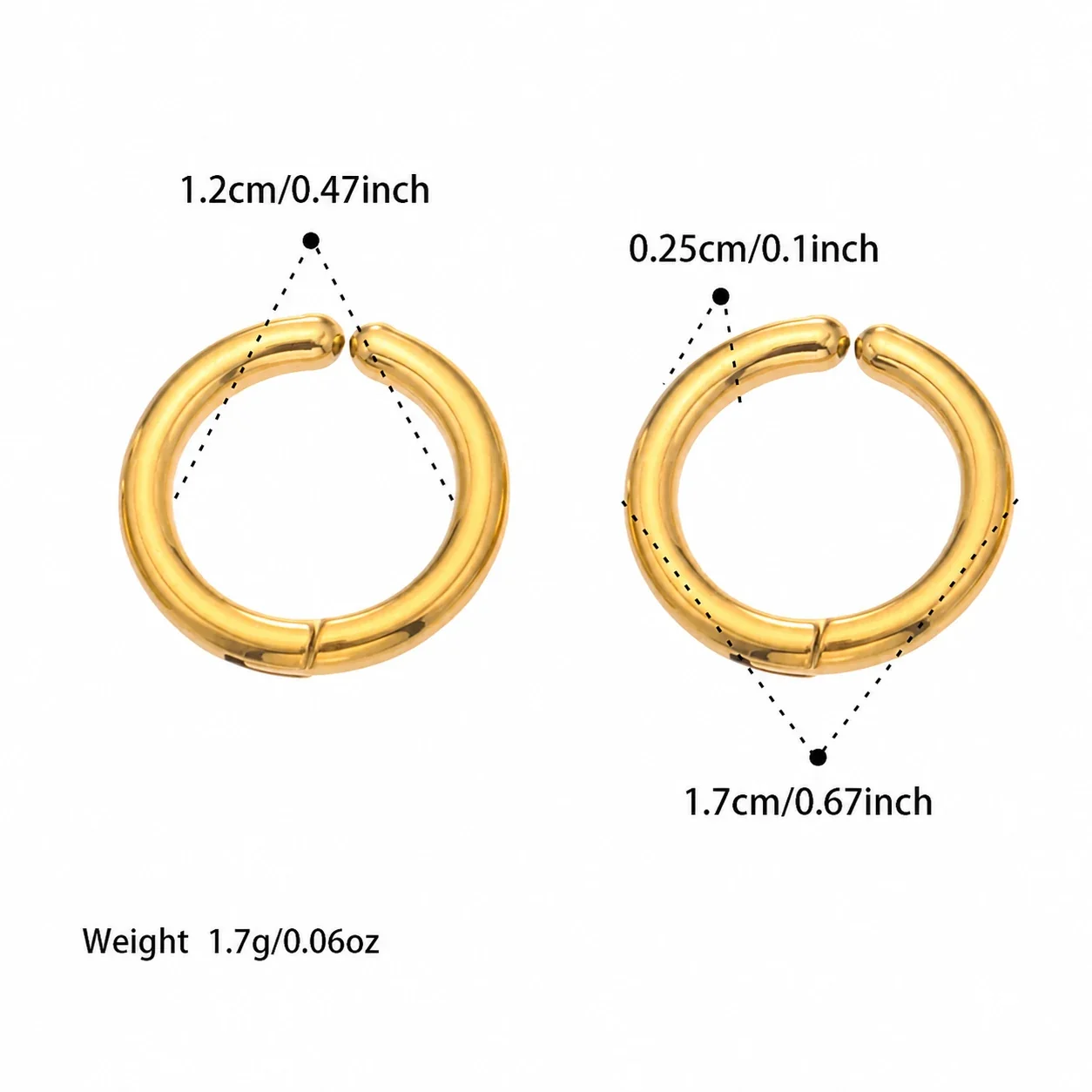 Polished 316L Rounded Hinged Huggie Hoop Earrings - Gold 12 mm Inner Diameter