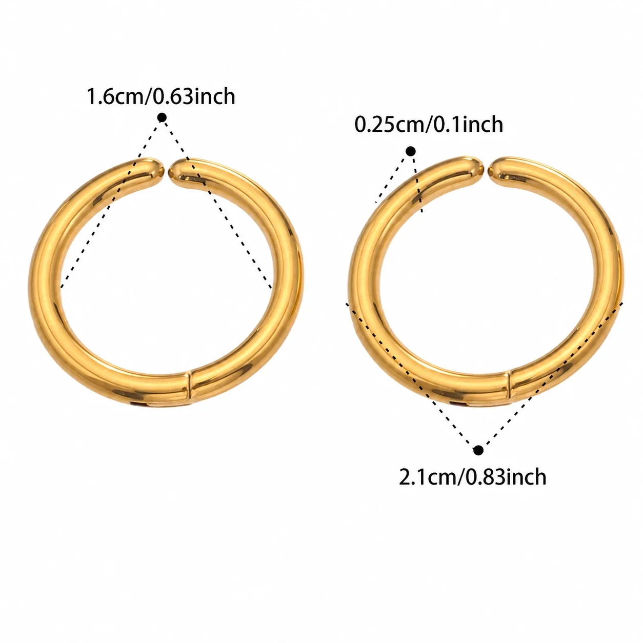 Polished 316L Rounded Hinged Huggie Hoop Earrings - Gold 16 mm Inner Diameter