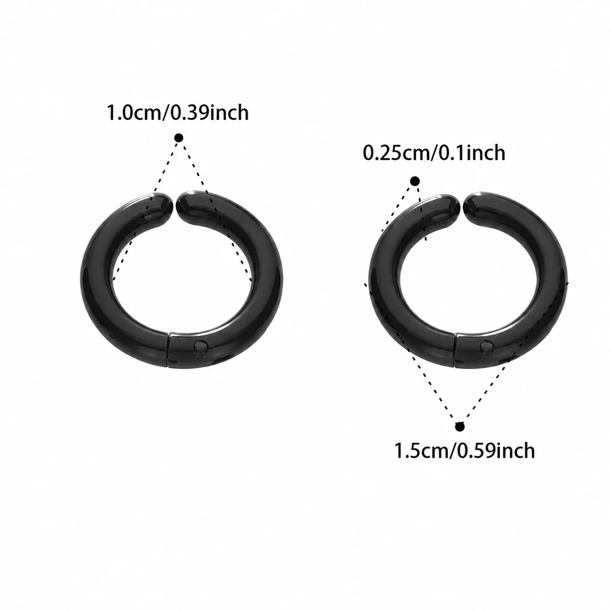 Polished 316L Rounded Hinged Huggie Hoop Earrings - Black 10 mm Inner Diameter