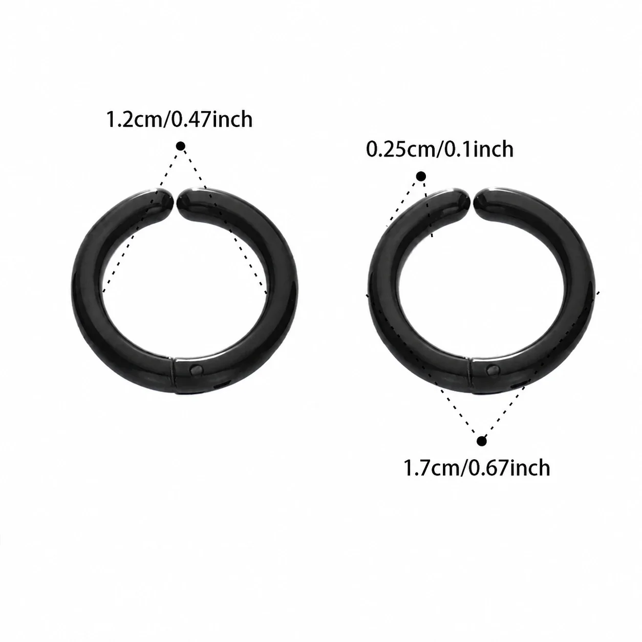 Polished 316L Rounded Hinged Huggie Hoop Earrings - Black 12 mm Inner Diameter
