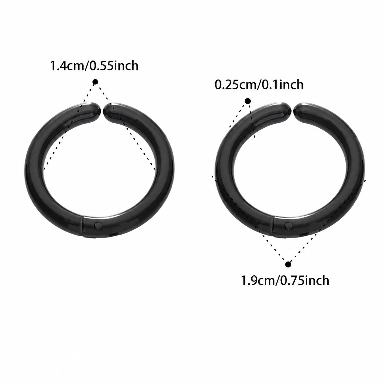 Polished 316L Rounded Hinged Huggie Hoop Earrings - Black 14 mm Inner Diameter